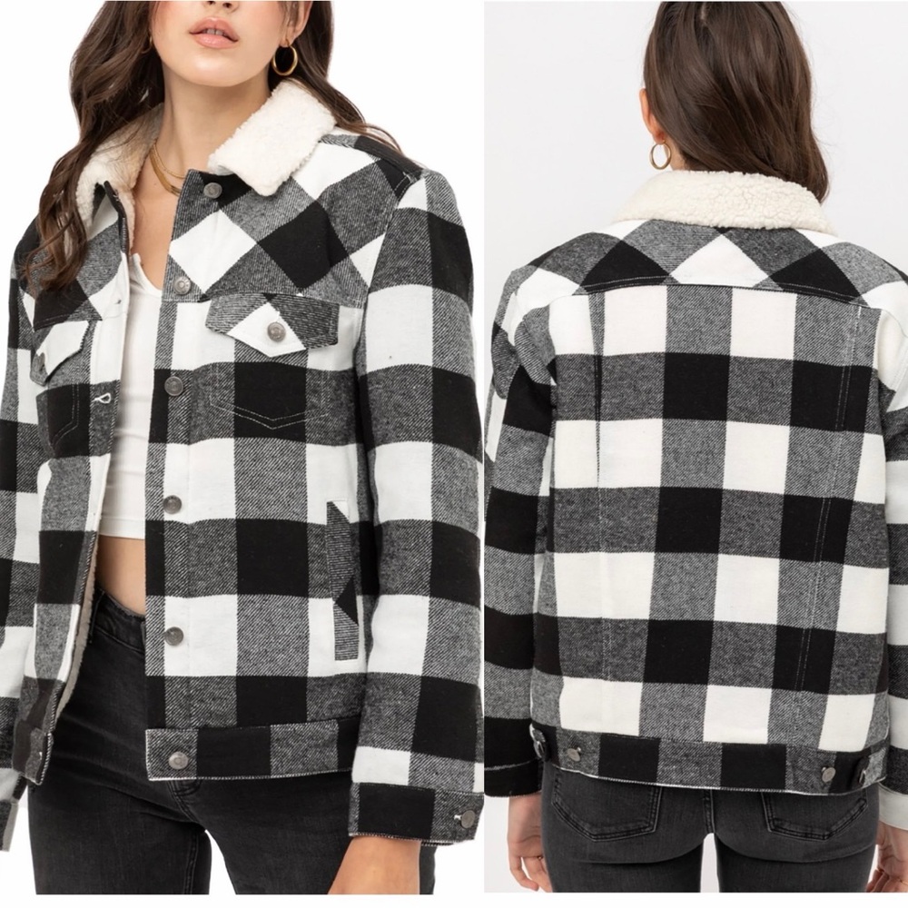 Women's Black and White Plaid Jacket